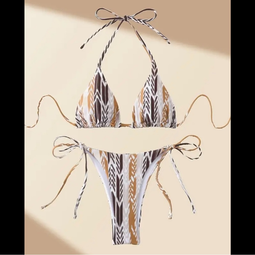 Cream, Multi-Colored, Tribal Abstract, Bikini Set